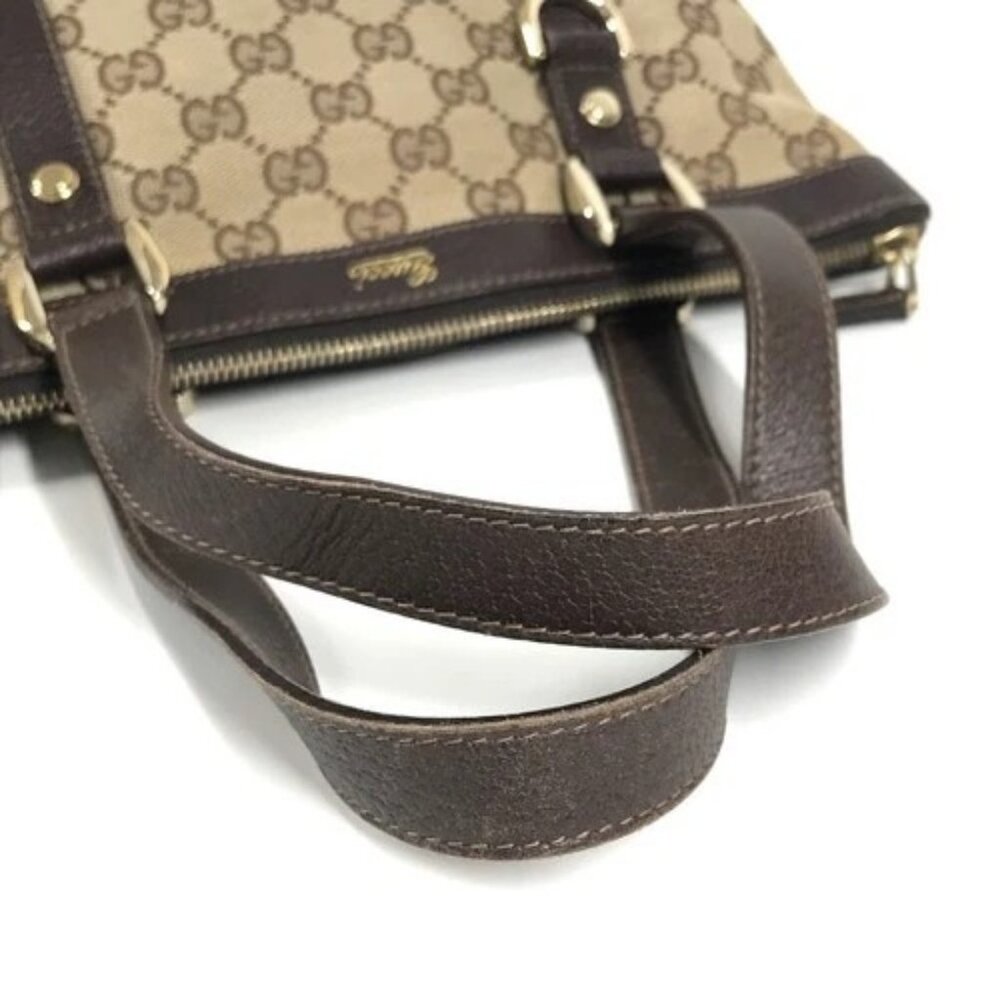 GUCCI 141471 GG Handbag Tote Bag Shoulder Bag GGCanvas/Leather Beige/Dark brown - Picture 6 of 16